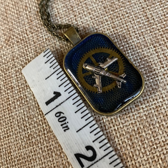 Airplane Gears Steampunk Necklace One of a kind New Handmade - Picture 4 of 7